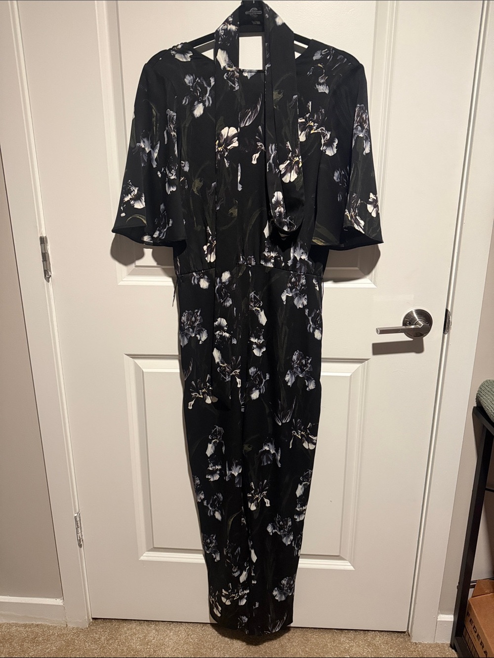 H&M Black Floral Tie-Neck Wide-Leg Jumpsuit